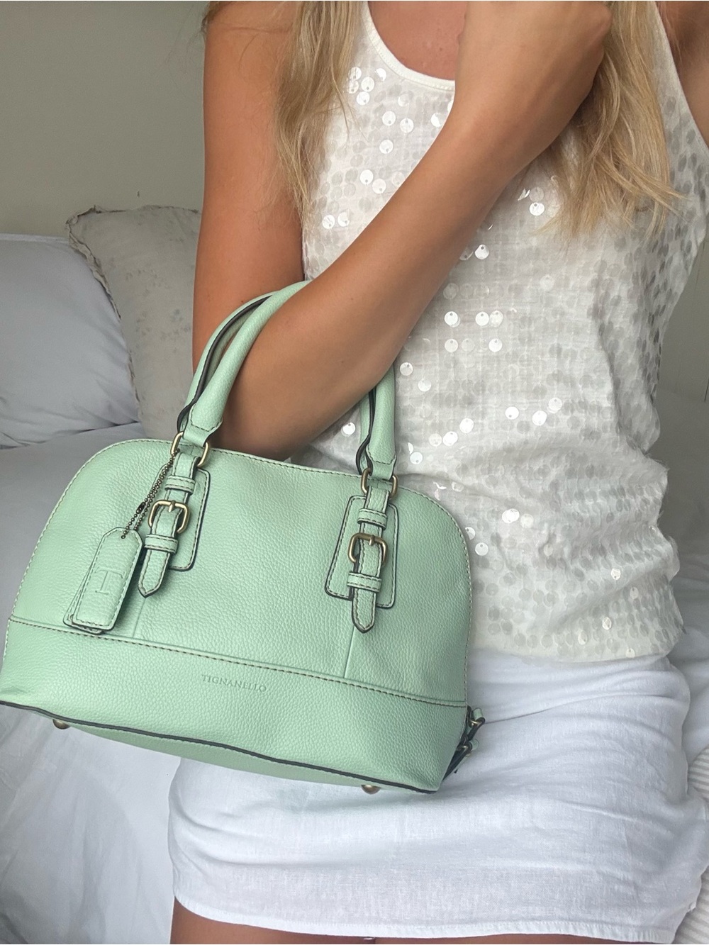 vintage 90's y2k Mint teal Green genuine Leather Satchel